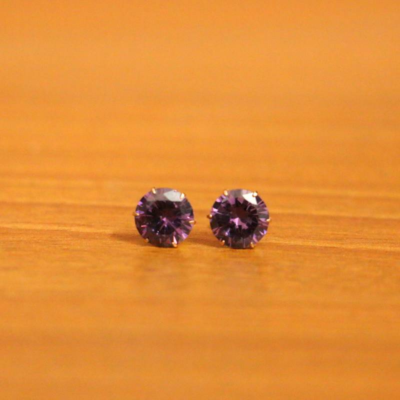 Prong set triple diamond Amethyst Sterling Silver Stud Earrings (Design  E30) | GemPundit